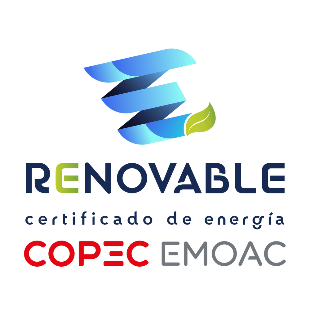 Logotipo de certificado de energía renovable con hoja verde.